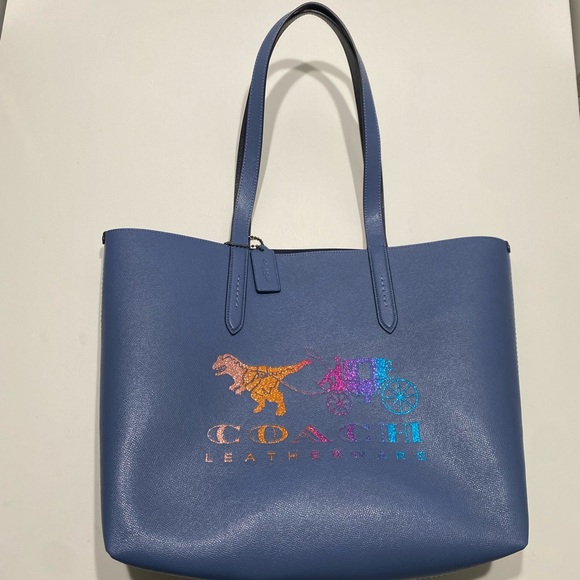 Coach Rexy Purse Highline Tote With Carriage in Blue Bag Rainbow Glitter Logo - Picture 5 of 13